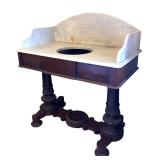 MB - Antique Victorian Style Walnut Marble-Top Washstand with Basin & Pitcher