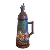 MB - Vintage Ceramic Hand Painted Stein with Hand-Painted Village Scene
