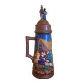 MB - Vintage Ceramic Hand Painted Stein with Hand-Painted Village Scene
