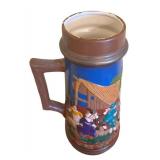 MB - Vintage Ceramic Hand Painted Stein with Hand-Painted Village Scene