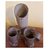 MB - Artisan Crafted Two Pottery Cups with Vase by JD