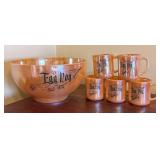 MB - Vintage Fire King Egg Nog Lusterware Bowl with 5 Mugs Set