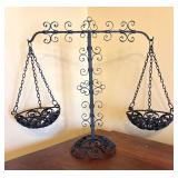 MB - Vintage Wrought Iron Hanging-Basket Scale with Decorative Scrollwork