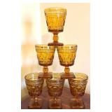MB - Seven Vintage Indiana Glass Colony Park Lane Amber Water Goblets