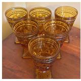 MB - Seven Vintage Indiana Glass Colony Park Lane Amber Water Goblets