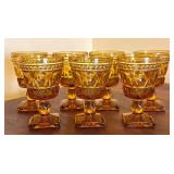 MB - Vintage Indiana Glass Colony Park Lane Amber Stemware - 7 Glasses