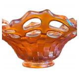 MB - Fenton Marigold Carnival GlassOpen Lace Edge Candy Dish