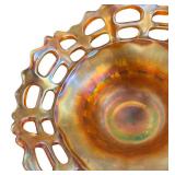 MB - Fenton Marigold Carnival GlassOpen Lace Edge Candy Dish