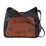 MB - Italian Leather Handbag - Black Body with Brown Front Pocket