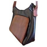 MB - Italian Leather Handbag - Black Body with Brown Front Pocket