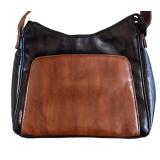 MB - Italian Leather Handbag - Black Body with Brown Front Pocket