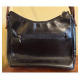 MB - Italian Leather Handbag - Black Body with Brown Front Pocket