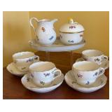 LR - Petite Meissen Vintage Floral Tea Set - Cups, Saucers, Sugar Bowl, Creamer, Pitcher, Platter