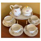 LR - Petite Meissen Vintage Floral Tea Set - Cups, Saucers, Sugar Bowl, Creamer, Pitcher, Platter