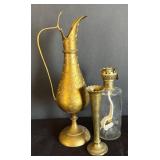 MB - Vintage Brass Ewer & Vase Set with Oil Candle Lamp Base