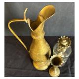MB - Vintage Brass Ewer & Vase Set with Oil Candle Lamp Base