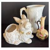 LR - Vintage Pitcher and Vase with Bunny Planter
