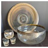 MB - Vintage Metallic Rimmed Platter, Bowl and Glasses