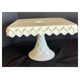 MB - Vintage Milk Glass Compote Dish & Vintage Indiana Glass Square Pedestal Cake Stand Set