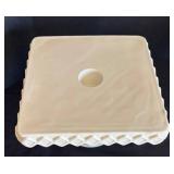 MB - Vintage Milk Glass Compote Dish & Vintage Indiana Glass Square Pedestal Cake Stand Set