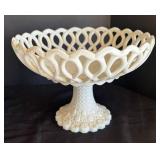 MB - Vintage Milk Glass Compote Dish & Vintage Indiana Glass Square Pedestal Cake Stand Set