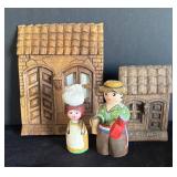 DR - Wooden Folk Art House Front Decor and Figurines