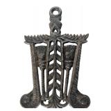 LR - Vintage Cast Iron Irons, Iron Stands and Ornate Trivet