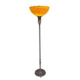 LR - Vintage Floor Lamp - Ornate Metal Base with Scalloped Glass Shade