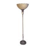 LR - Vintage Floor Lamp - Ornate Metal Base with Scalloped Glass Shade