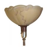 LR - Vintage Floor Lamp - Ornate Metal Base with Scalloped Glass Shade