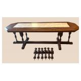LL - Vintage Height-Adjustable Coffee Table with Marble Inlay