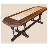 LL - Vintage Height-Adjustable Coffee Table with Marble Inlay