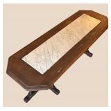 LL - Vintage Height-Adjustable Coffee Table with Marble Inlay