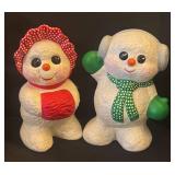 LL - Two Snowman Figurines with Crystal Candle Holder