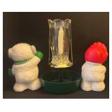 LL - Two Snowman Figurines with Crystal Candle Holder