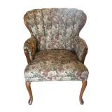 LR - Pair of Vintage Floral Armchairs - Carved Wood Frames