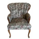 LR - Pair of Vintage Floral Armchairs - Carved Wood Frames