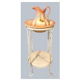 LR - Vintage Wash Stand with Peach Pink Pitcher & Basin