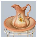 LR - Vintage Wash Stand with Peach Pink Pitcher & Basin