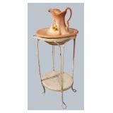 LR - Vintage Wash Stand with Peach Pink Pitcher & Basin