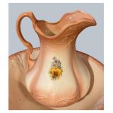 LR - Vintage Wash Stand with Peach Pink Pitcher & Basin