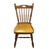 K - Vintage Round Oak Dining Table with Four Spindle-Back Chairs