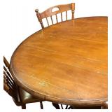 K - Vintage Round Oak Dining Table with Four Spindle-Back Chairs