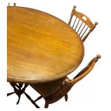 K - Vintage Round Oak Dining Table with Four Spindle-Back Chairs