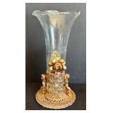 LR - Vintage Cherub Accented Glass Vase