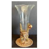 LR - Vintage Cherub Accented Glass Vase