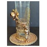 LR - Vintage Cherub Accented Glass Vase