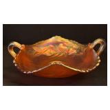 LL - Vintage Fenton Art Glass Carnival Strawberry Two Handled Marigold Bonbon Dish