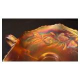 LL - Vintage Fenton Art Glass Carnival Strawberry Two Handled Marigold Bonbon Dish