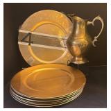 LL - Vintage Brass Pitcher and Gibson Gold Tone Chargers